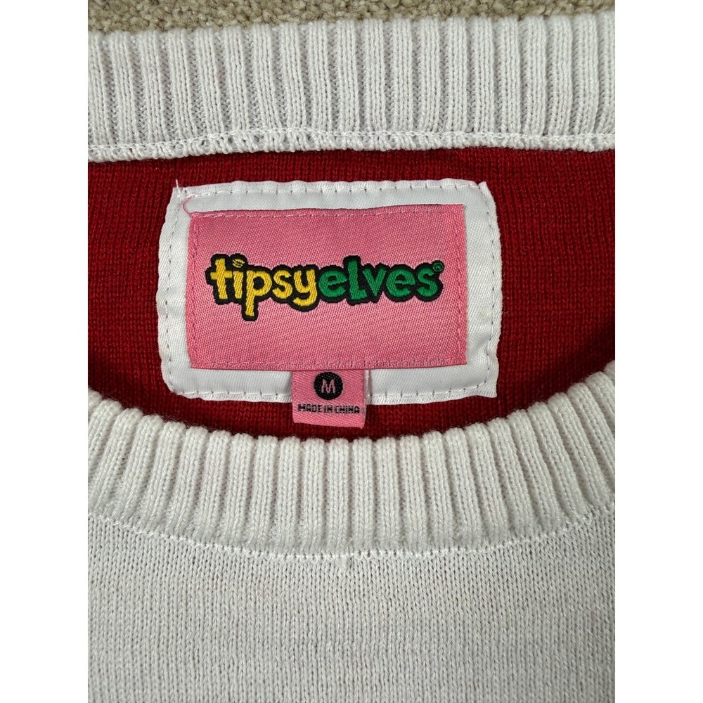 Tipsy Elves Happy Holidays Sweater Womens Medium Red White Gold Tassels Knit View 4